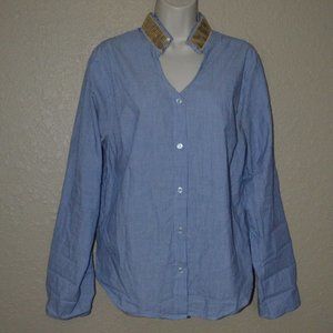 Sz P/S Jet John Eshaya Blue White Pinstriped Sequin Collar Blouse
